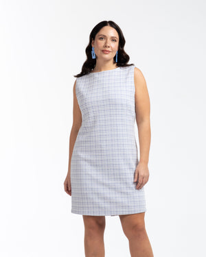 SIERRA Bisiklet Yaka Yırtmaçlı Pamuklu Büyük Beden Mini Ekose Elbise Mavi | Luokk