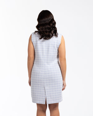 SIERRA Bisiklet Yaka Yırtmaçlı Pamuklu Büyük Beden Mini Ekose Elbise Mavi | Luokk