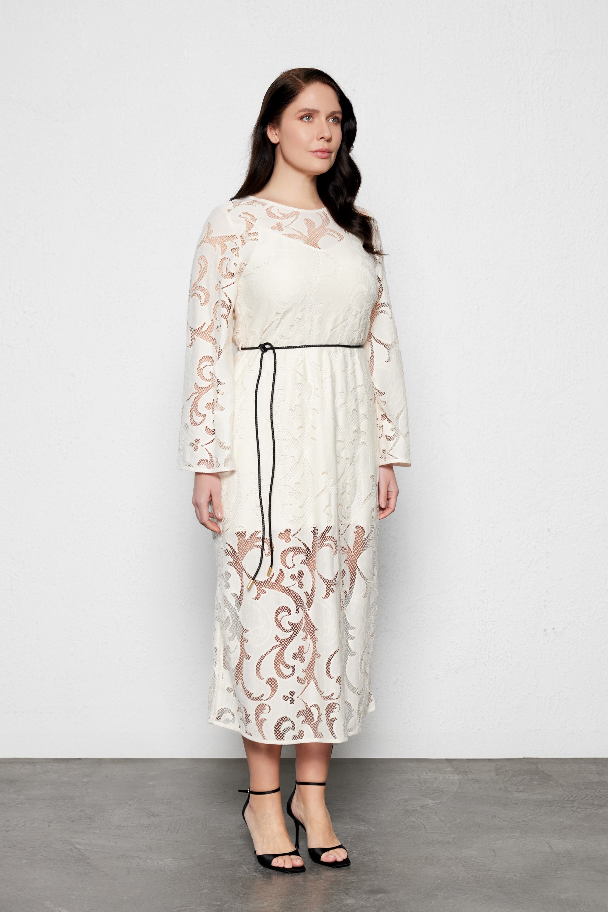 büyük beden dantel elbise krem