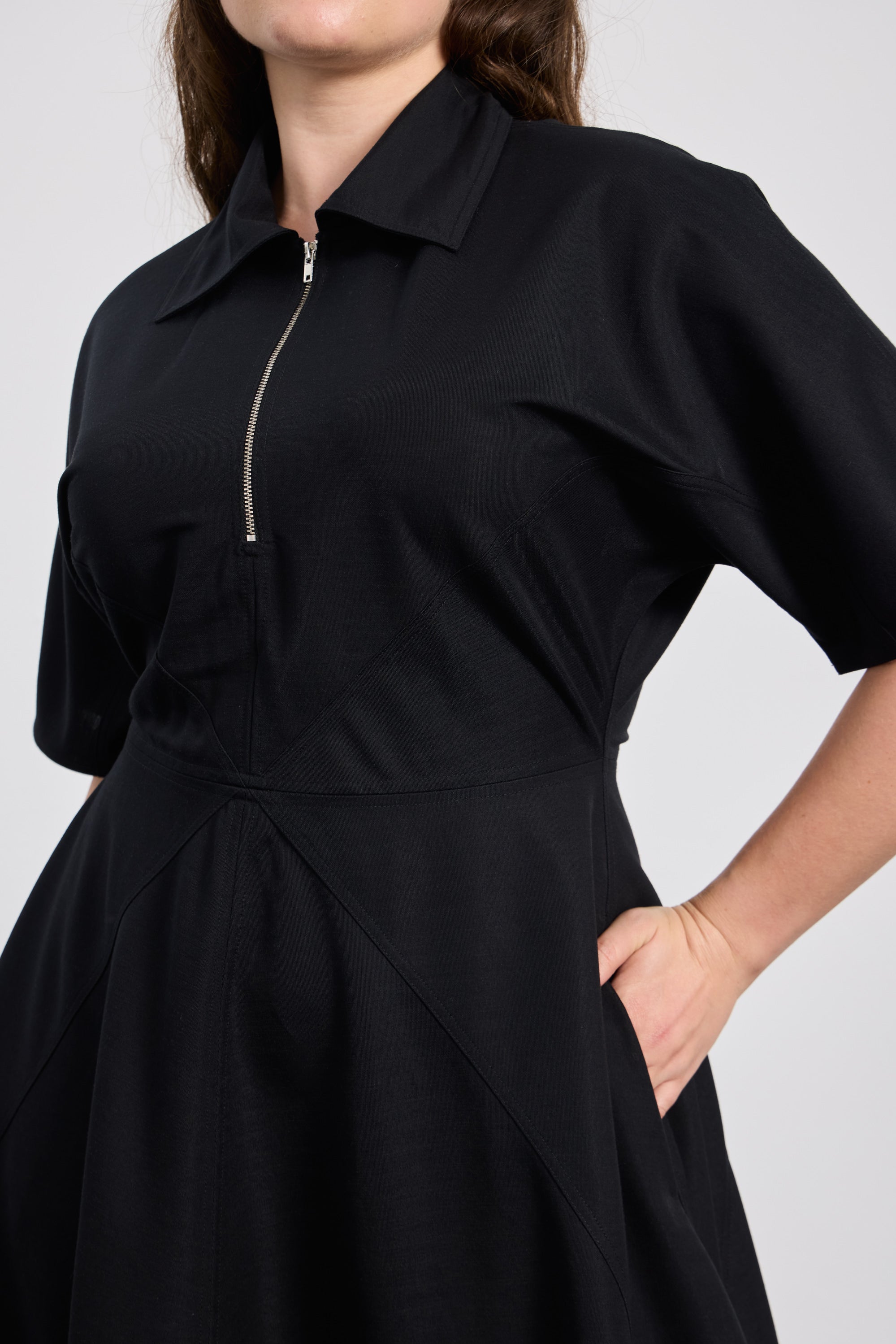 SOW Kuşgözlü Midi Gömlek Elbise Siyah