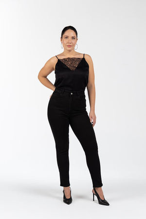 STARY Yüksek Bel Pamuklu Büyük Beden Skinny Jean Siyah | Luokk