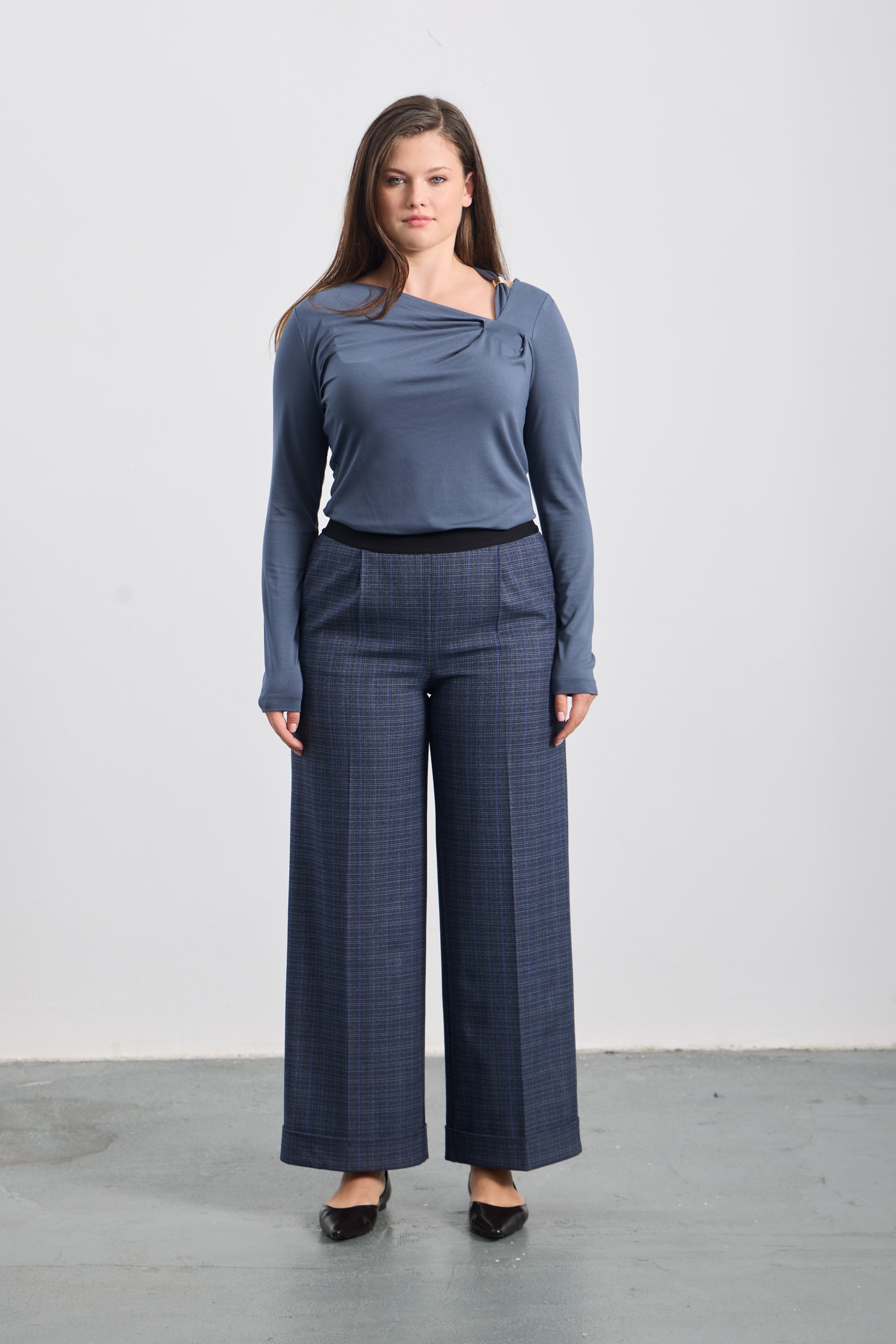 TALSIE Ekoseli Geniş Paça Pantolon Ekose