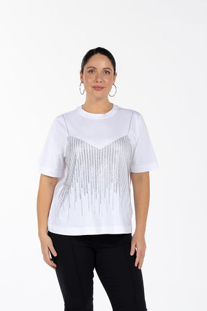 TOMYRIS Bisiklet Yaka Taş Detaylı %100 Organik Pamuk Büyük Beden T-shirt Beyaz | Luokk