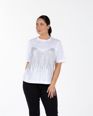 TOMYRIS Bisiklet Yaka Taş Detaylı %100 Organik Pamuk Büyük Beden T-shirt Beyaz | Luokk