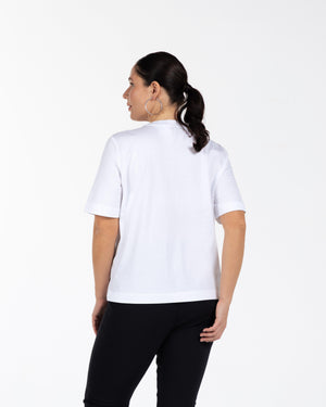 TOMYRIS Bisiklet Yaka Taş Detaylı %100 Organik Pamuk Büyük Beden T-shirt Beyaz | Luokk