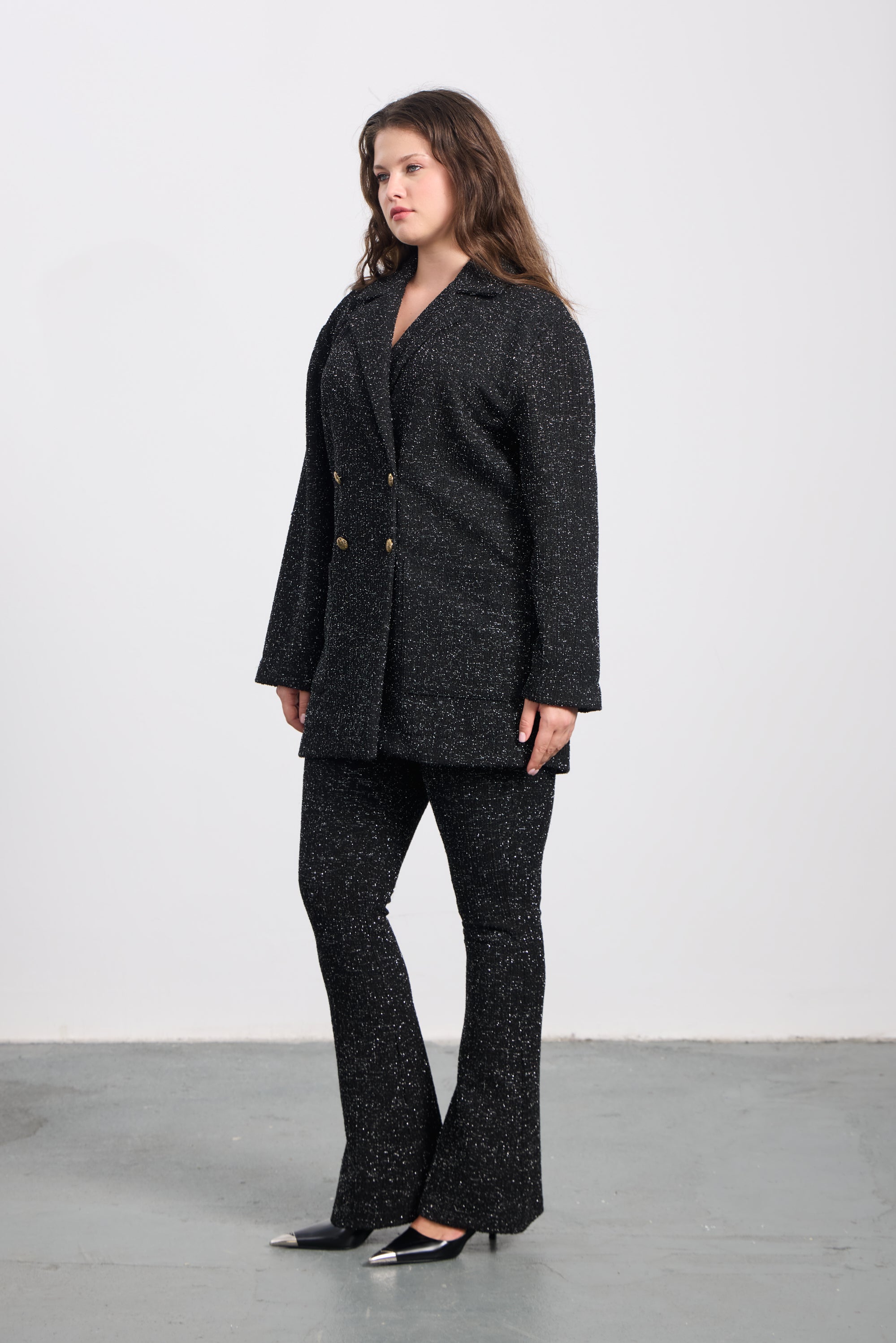 TRACEY Plus Size Black Double-Breasted Tweed Jacket