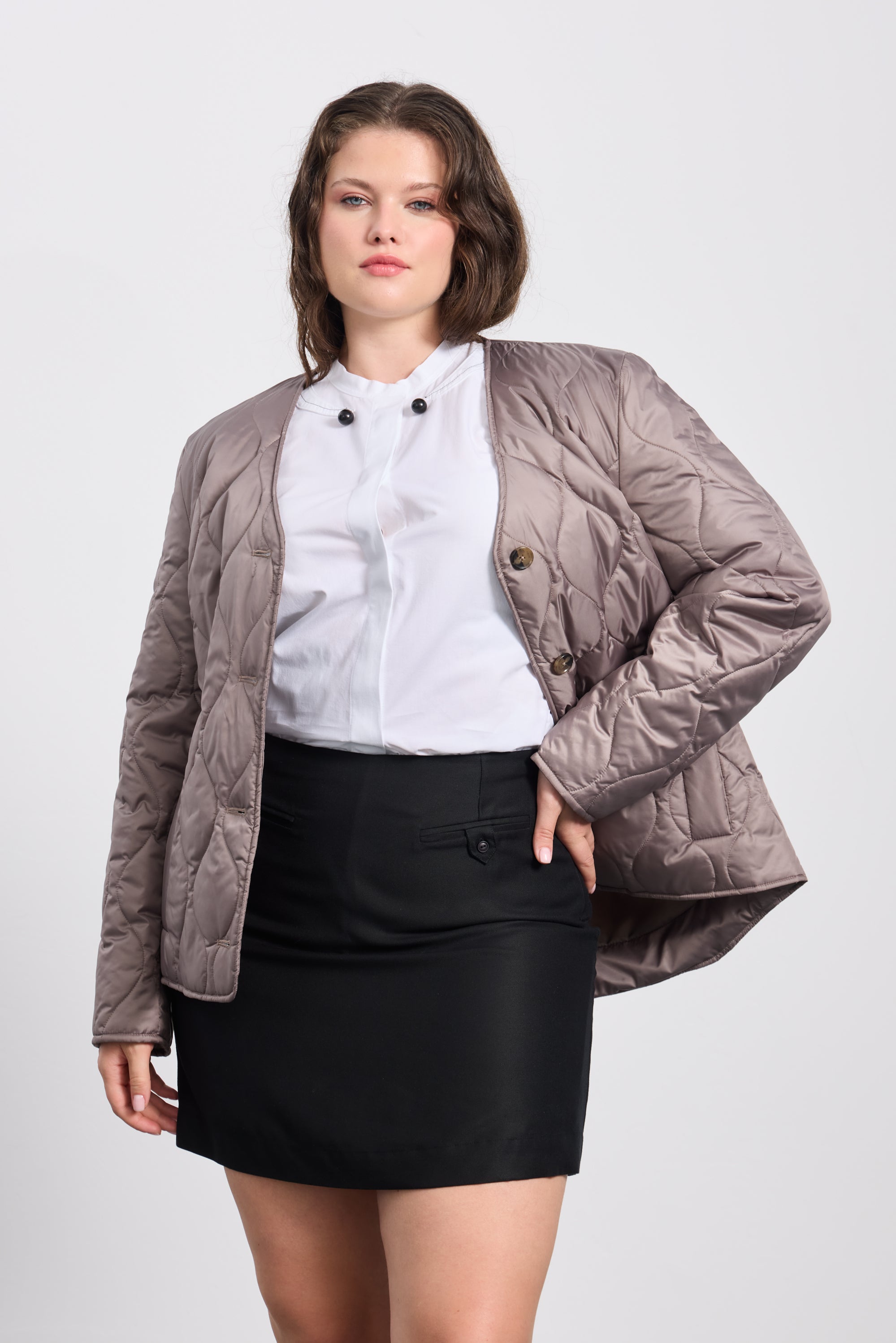 URBAN Büyük Beden Kapitone Mont Krem