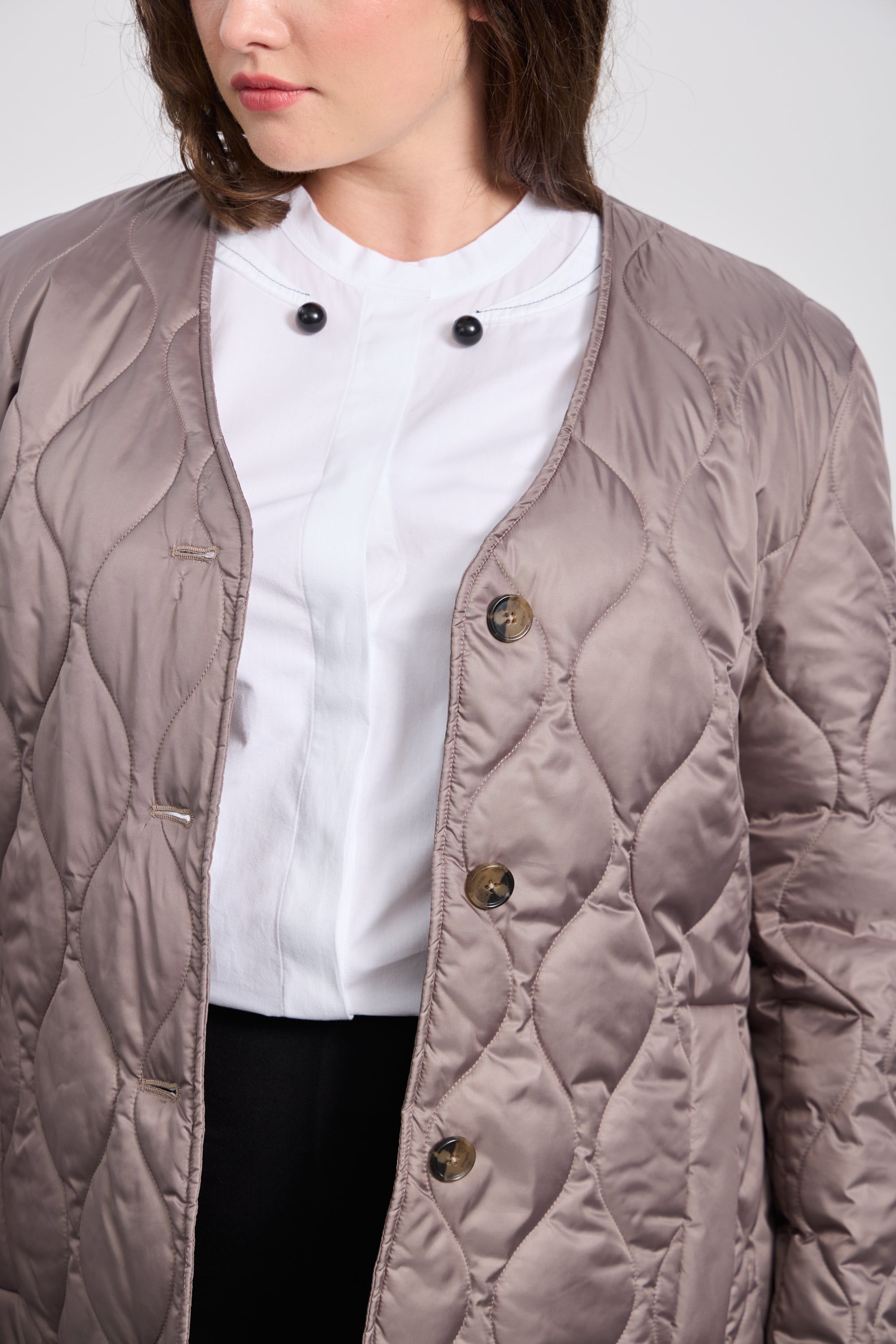 URBAN Büyük Beden Kapitone Mont Krem