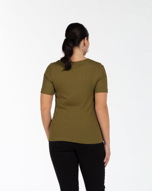 VANESSA Yuvarlak Yaka Göğüs Pencere Detaylı Büyük Beden Bluz Haki | Luokk