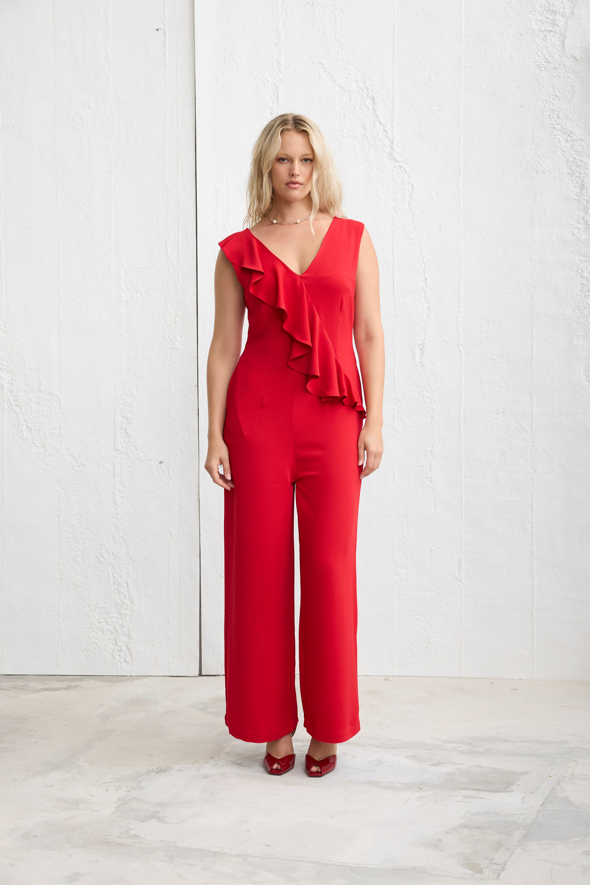 VISTI Fırfırlı Kalın Askılı Tulum Kırmızı