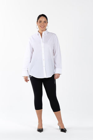 WHITLEY Büzgülü %100 Organik Pamuk Büyük Beden Gömlek Beyaz | Luokk
