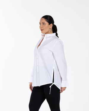 WHITLEY Büzgülü %100 Organik Pamuk Büyük Beden Gömlek Beyaz | Luokk