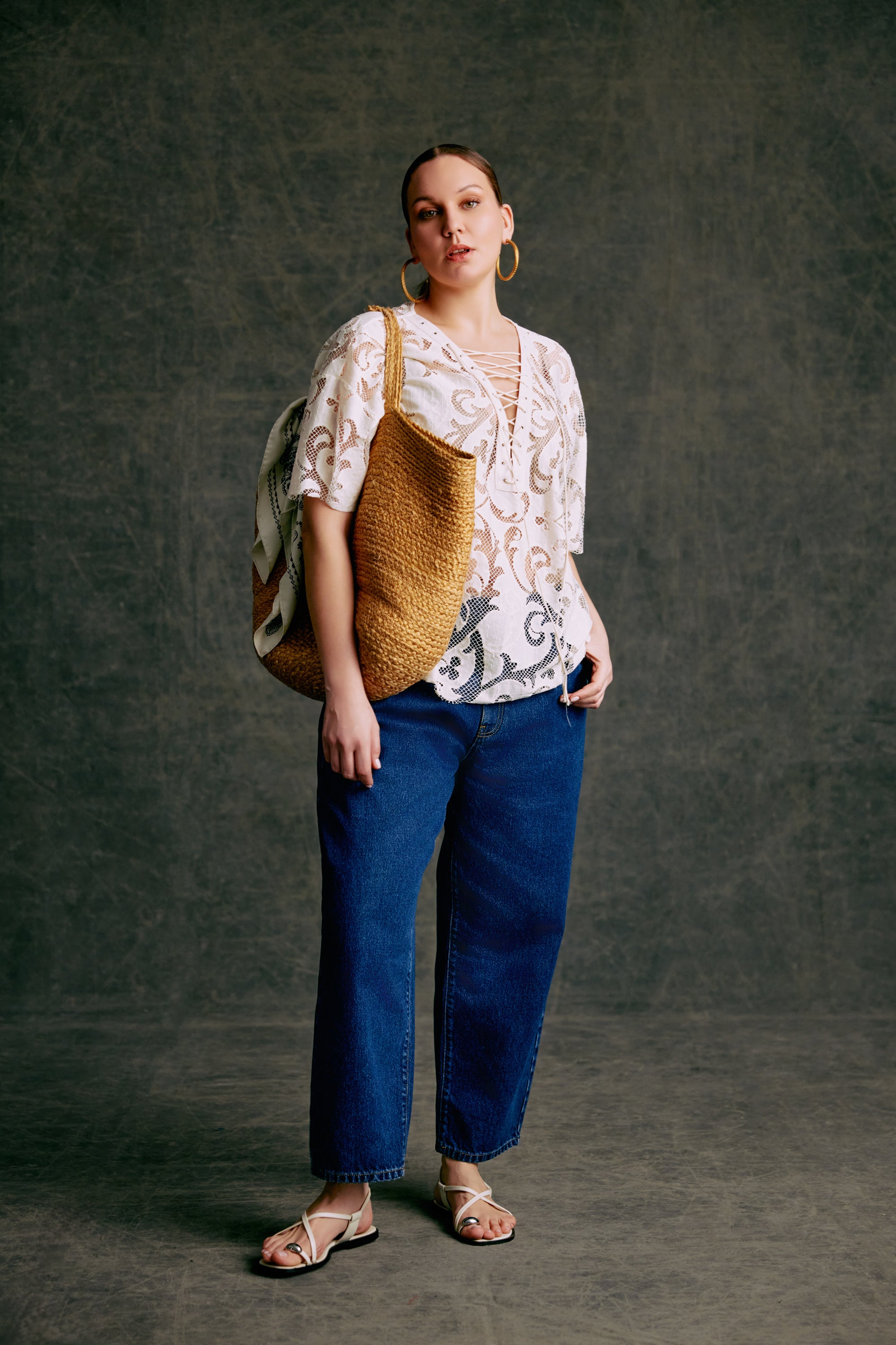 WILMA Plus Size Cream Eyelet Lace Blouse