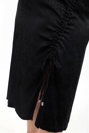 STELLA - Elbise Leopar desenli,V yakalı,ince askılı,etek kısmı büzgü detaylı
