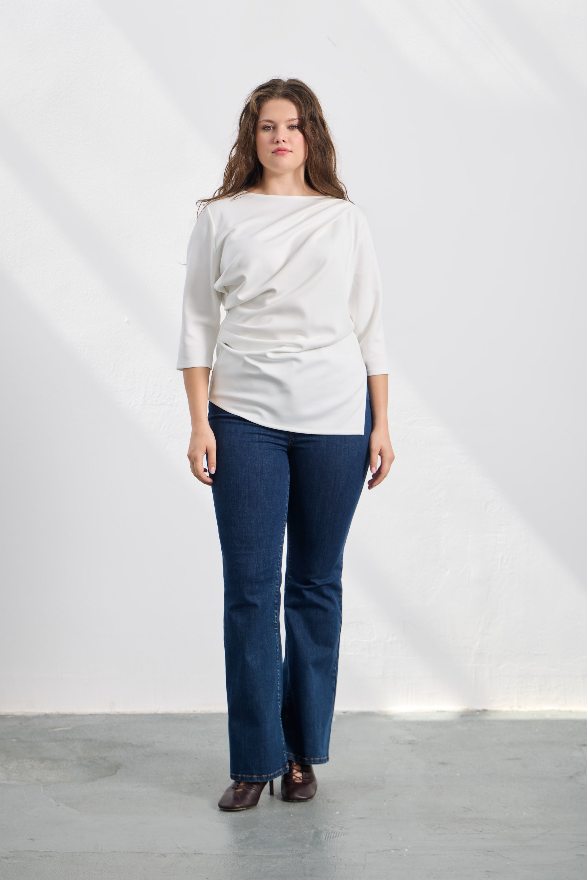 ALEY Drapeli Kısa Kollu Bluz Ekru