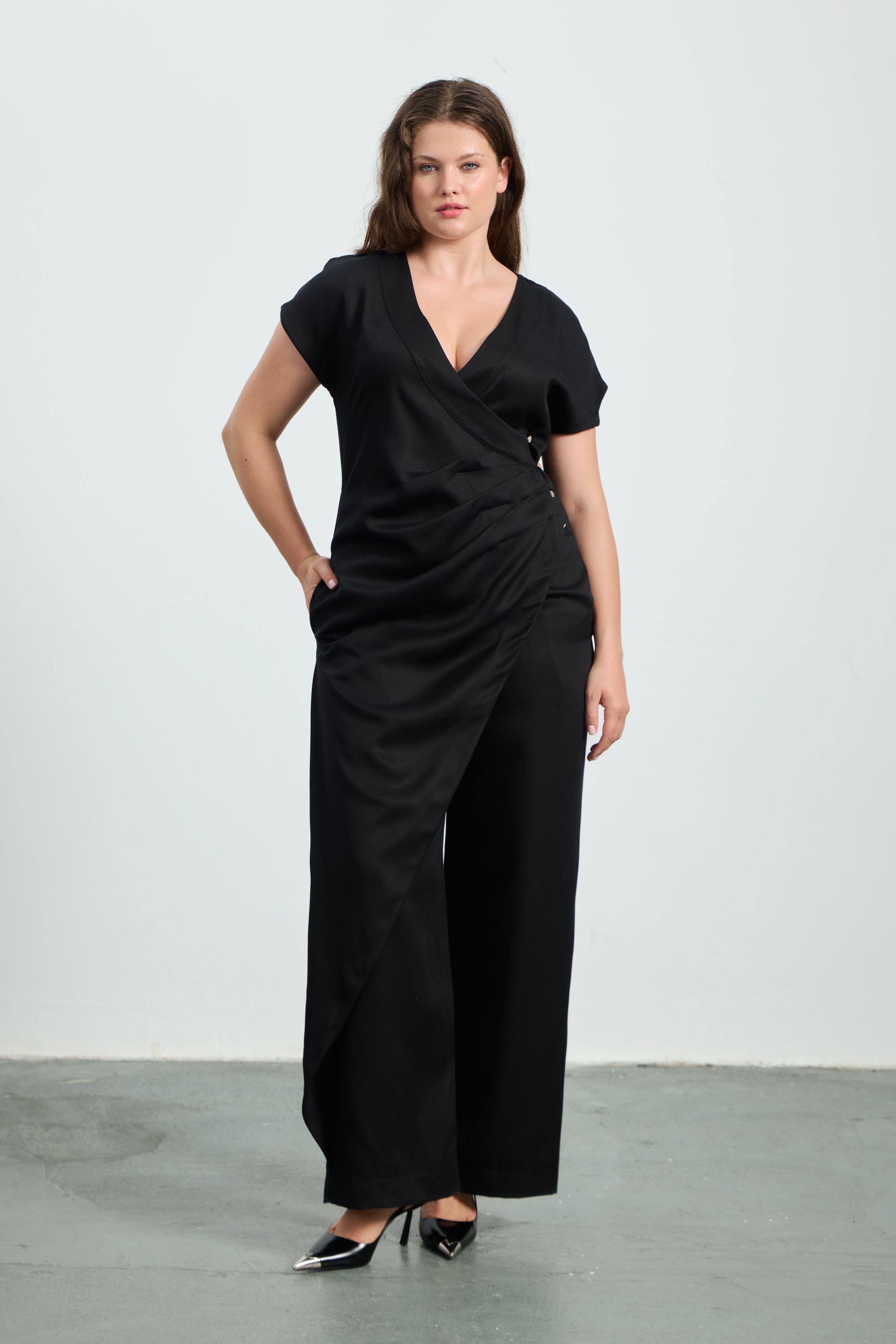 ALIX Wrap Front Plus Size Black Jumpsuit