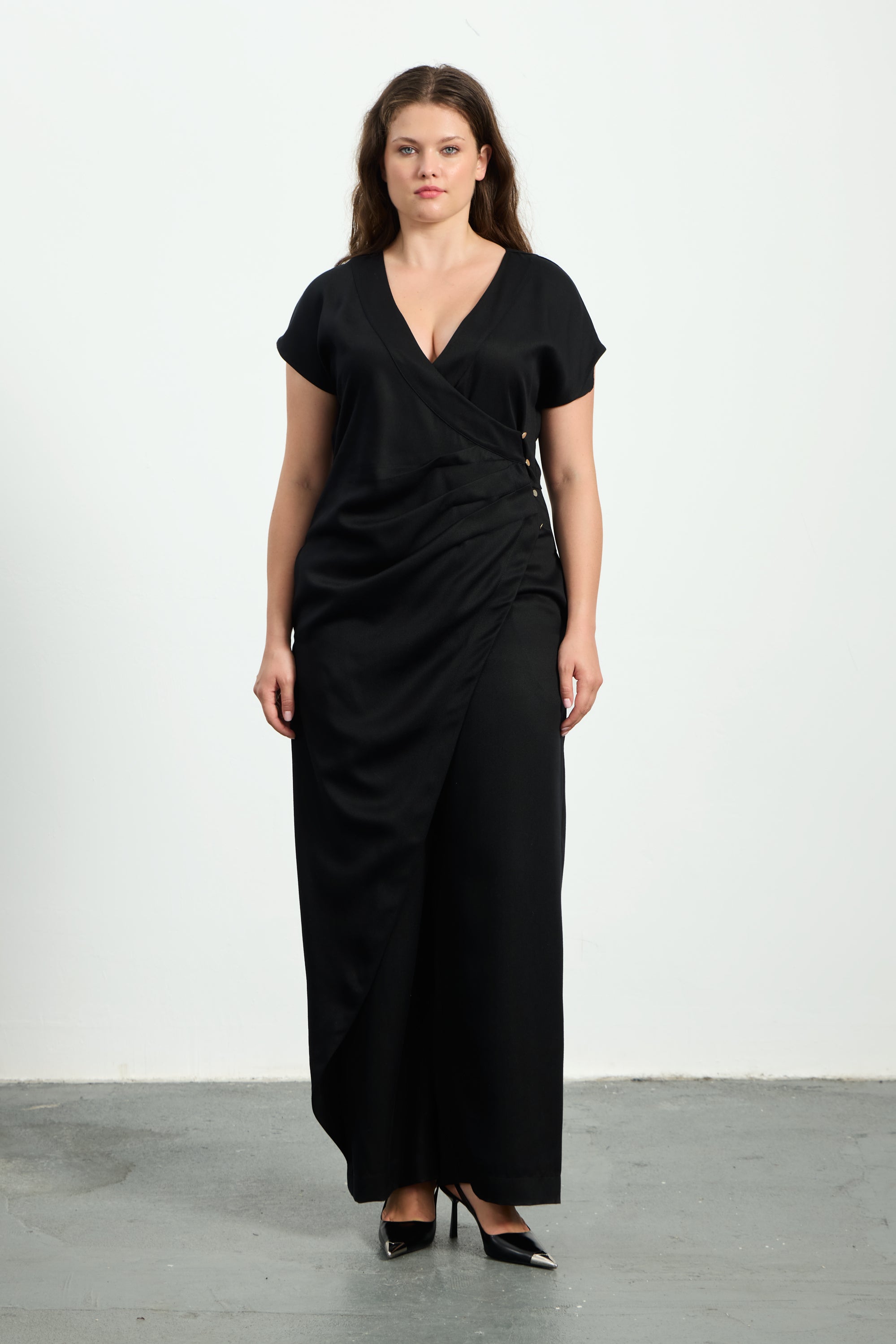 ALIX Wrap Front Plus Size Black Jumpsuit