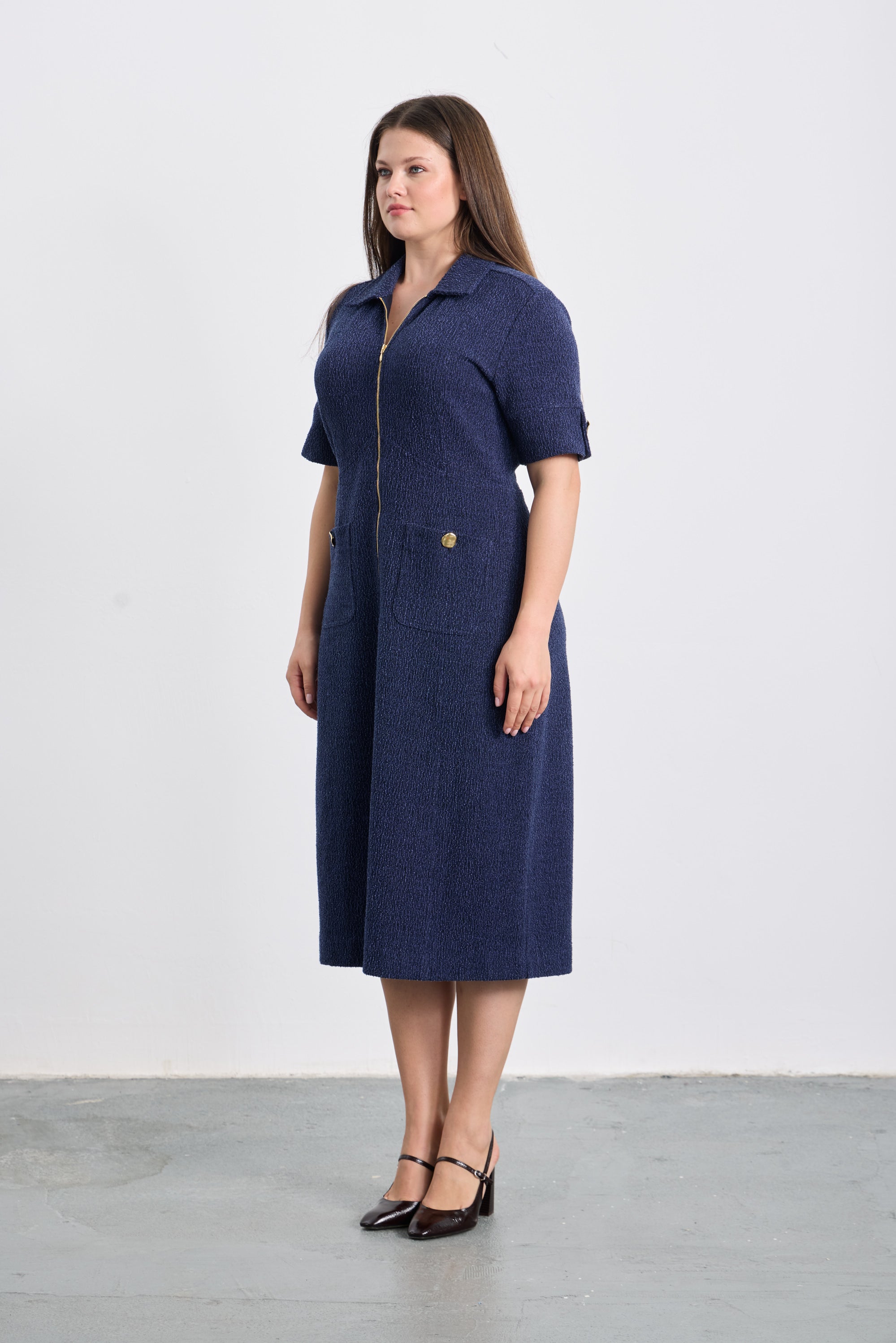 CYLMA Dokulu Midi Elbise Mavi