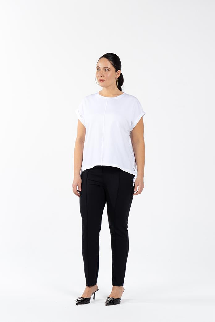 DARIA Bisiklet Yaka Yandan Büzgülü Pamuklu Büyük Beden T-shirt Beyaz | Luokk
