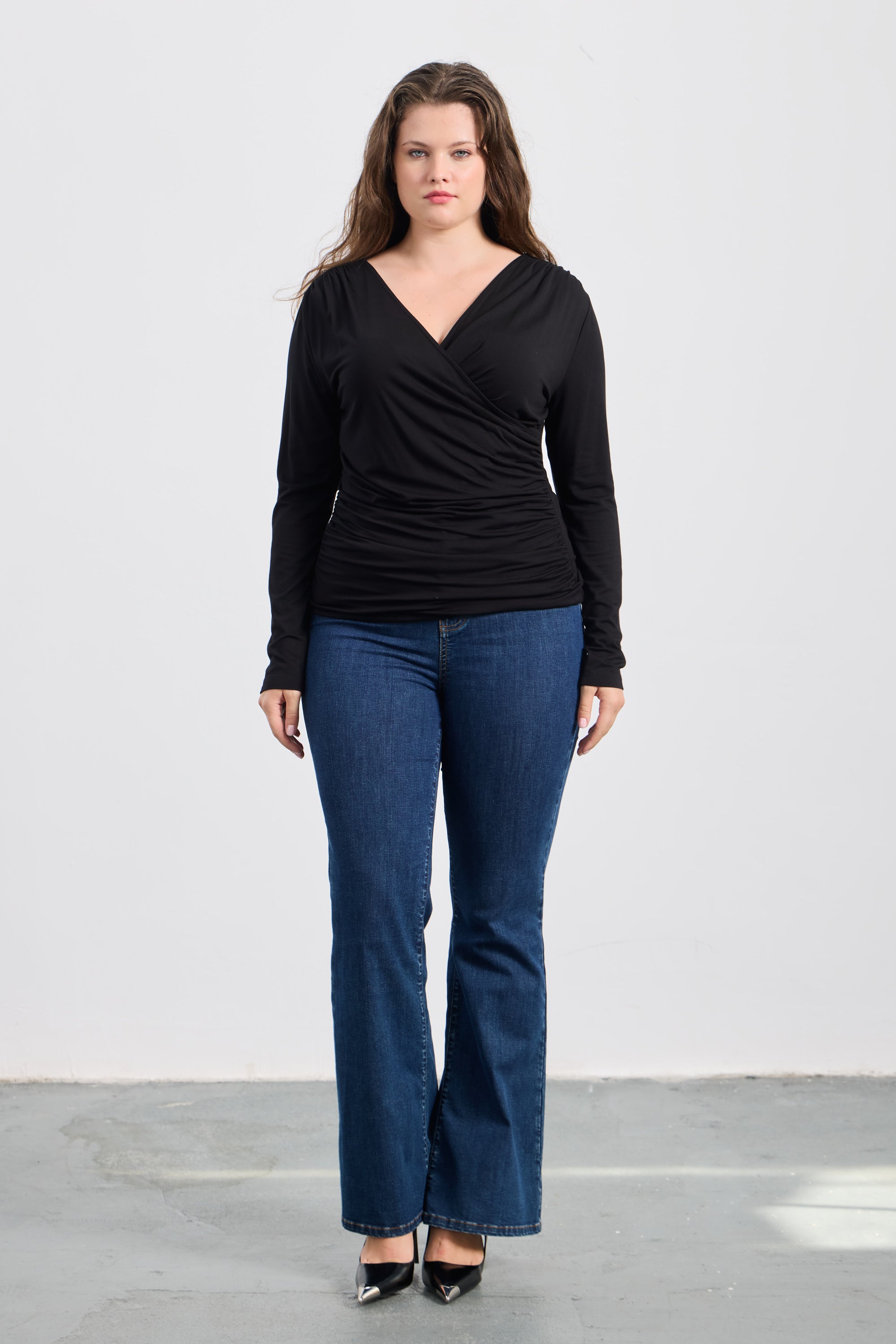 FORMAN V-Neck Plus Size Black Blouse