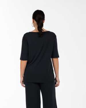 FREYA Bisiklet Yaka Dökümlü Büyük Beden T-shirt Siyah | Luokk