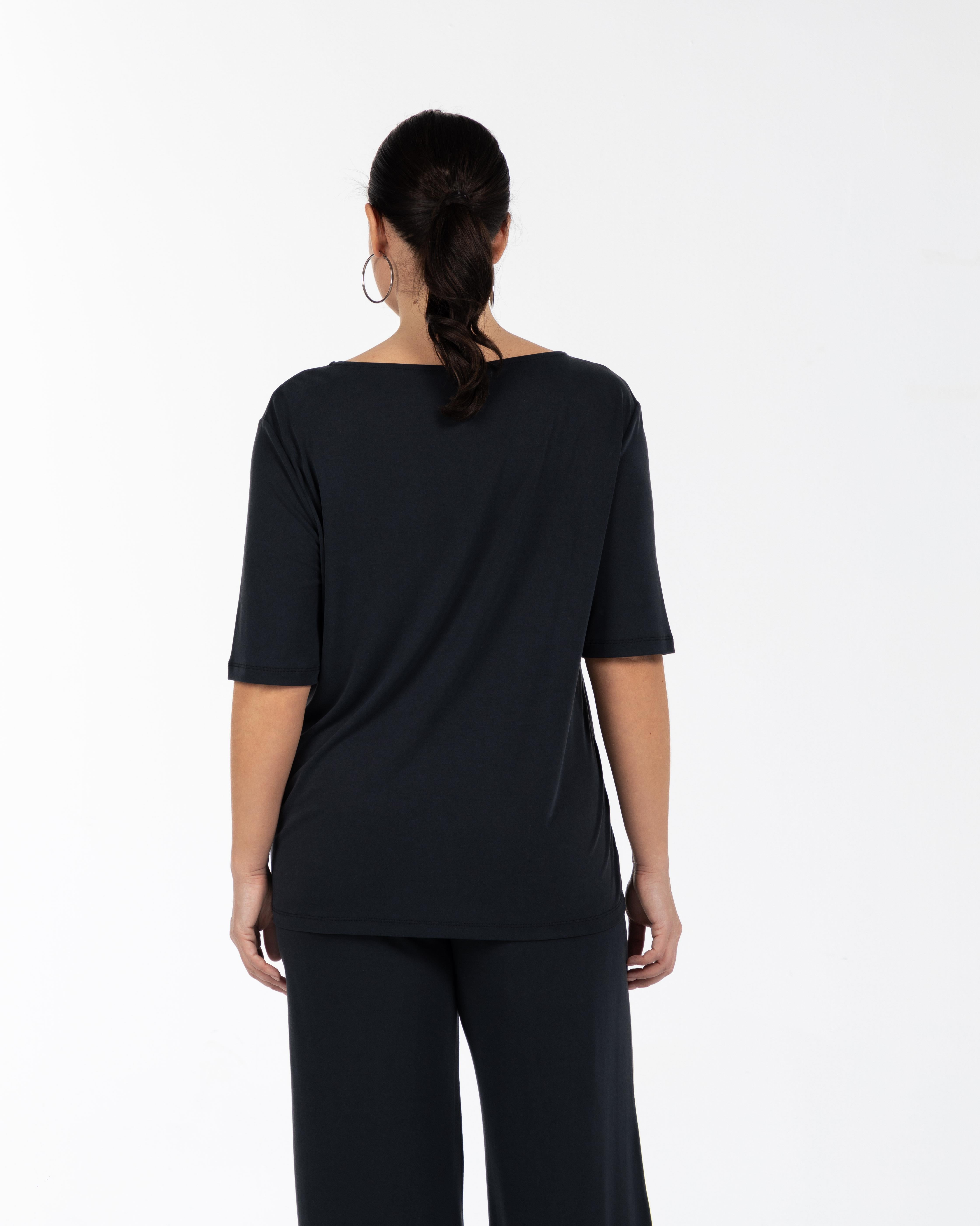 FREYA Bisiklet Yaka Dökümlü Büyük Beden T-shirt Siyah | Luokk