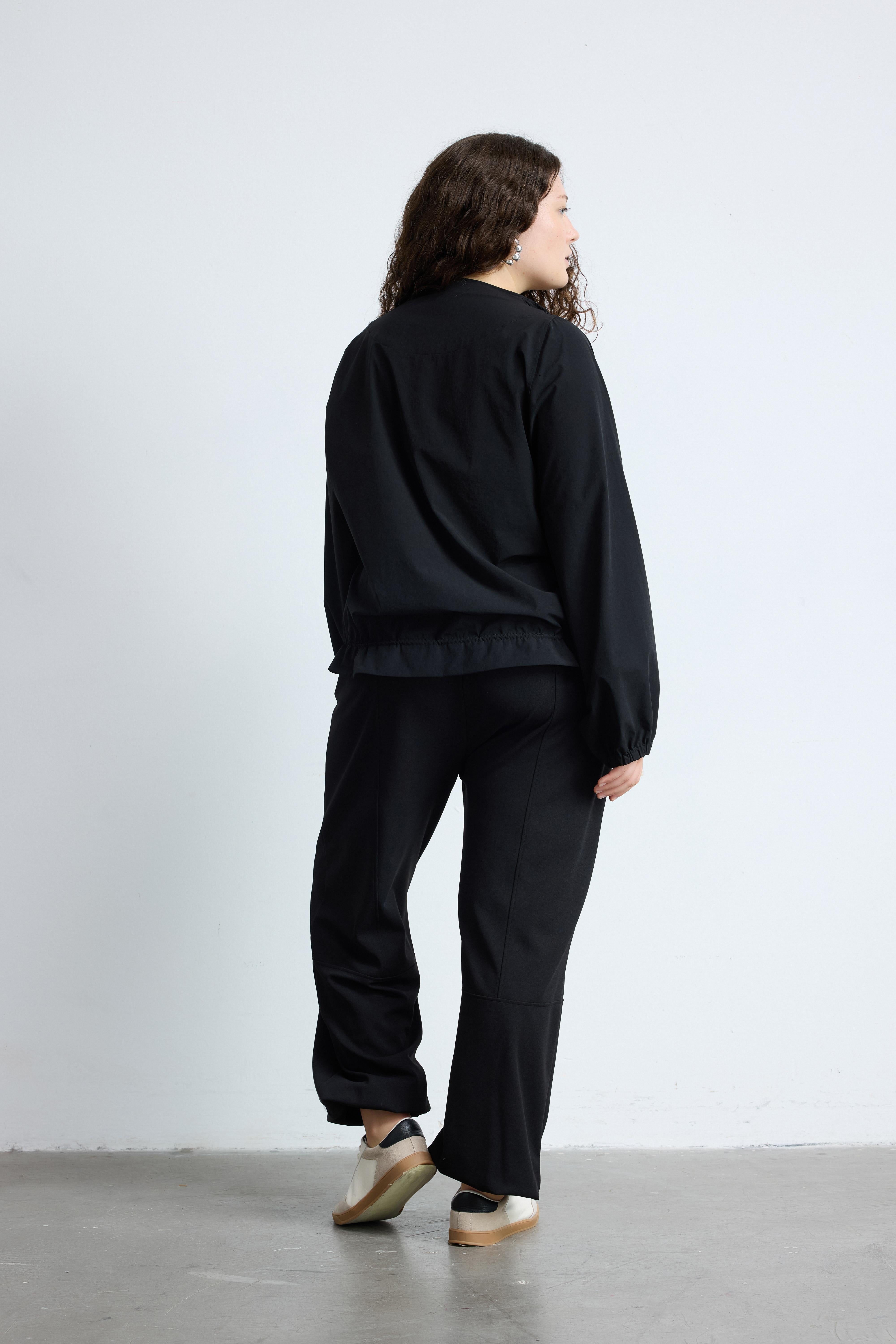 GHOST Yarım Fermuarlı Cepli Büyük Beden Kapüşonlu Sweatshirt Siyah | Luokk