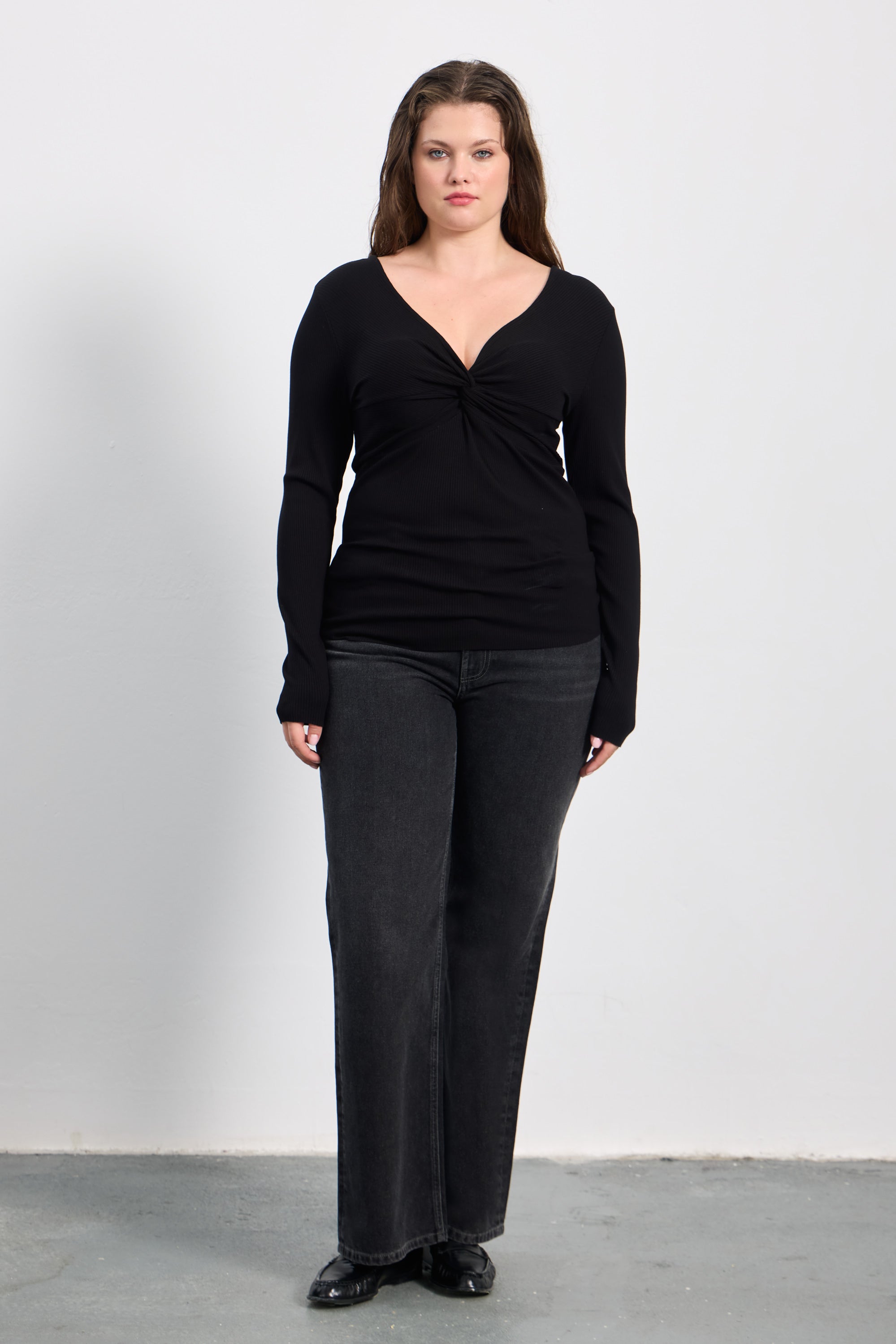 INES V-Neck Plus Size Black Blouse