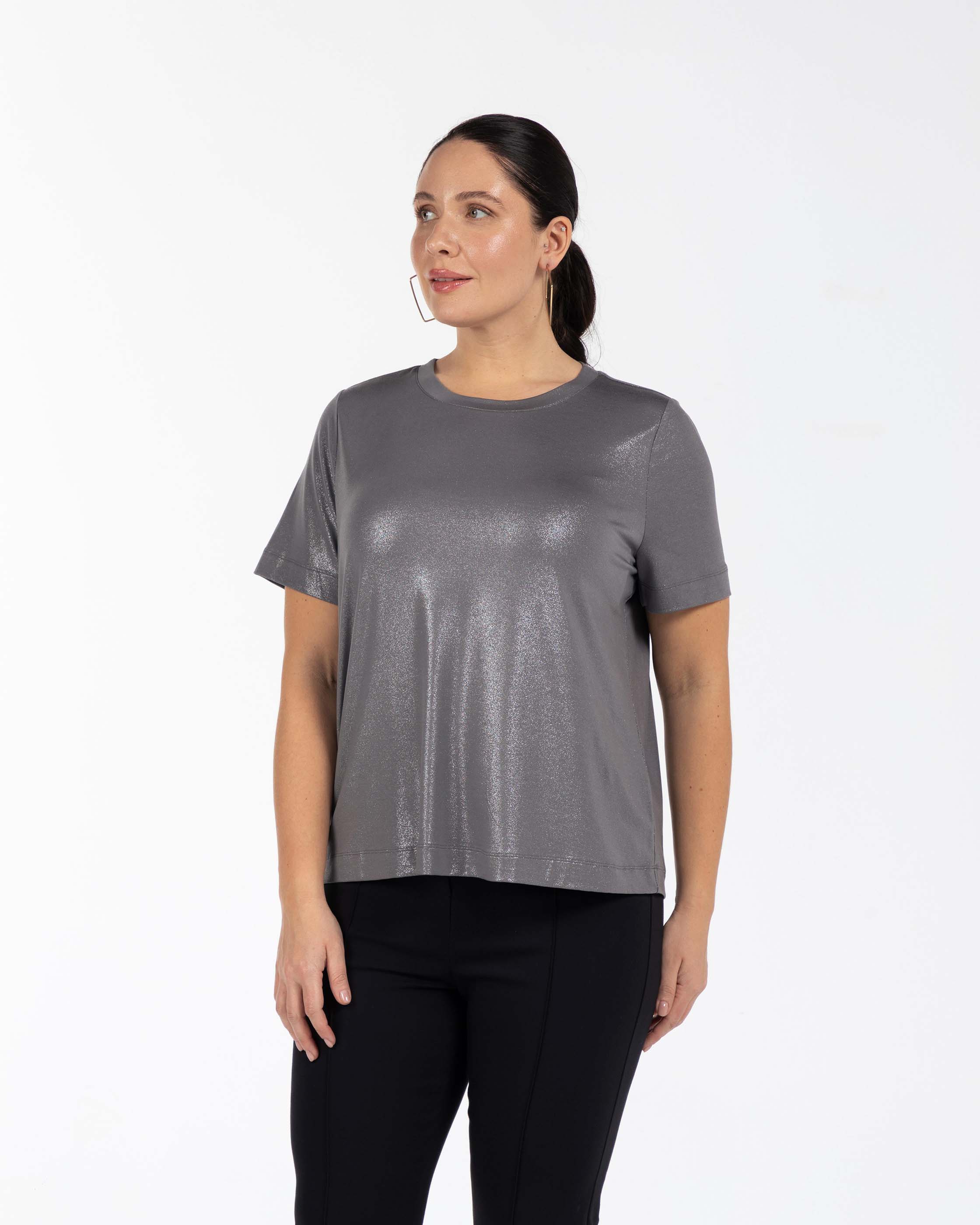 JASMINE Bisiklet Yaka Varak Baskılı Büyük Beden T-shirt Antrasit
