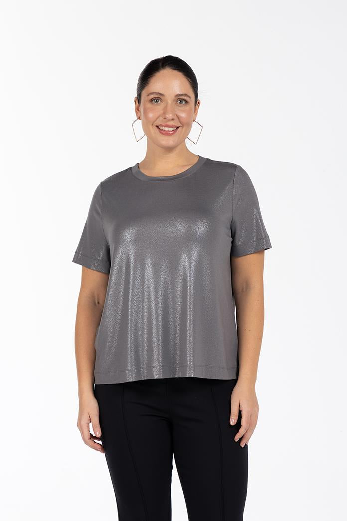 JASMINE Bisiklet Yaka Varak Baskılı Büyük Beden T-shirt Antrasit | Luokk
