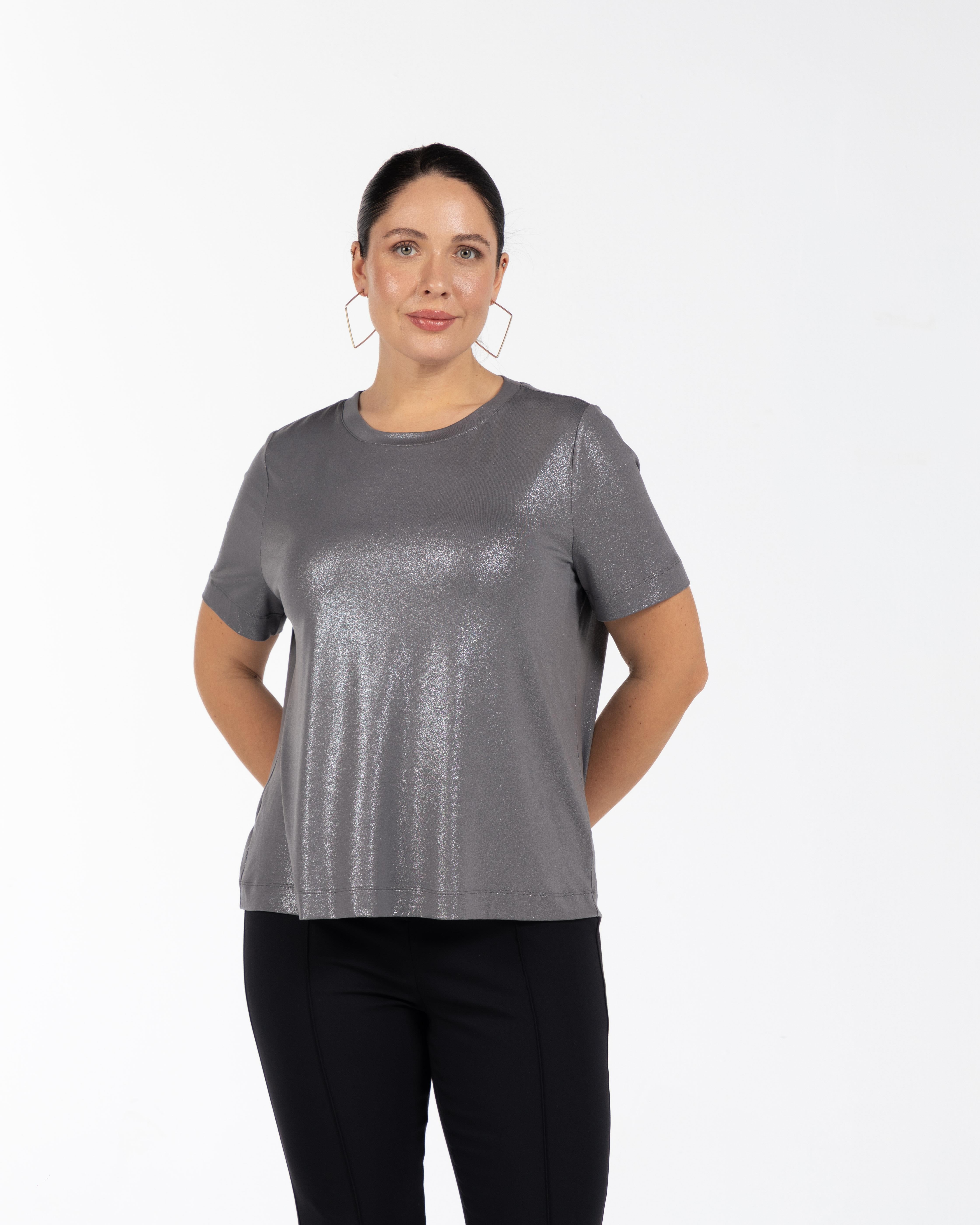 JASMINE Bisiklet Yaka Varak Baskılı Büyük Beden T-shirt Antrasit | Luokk