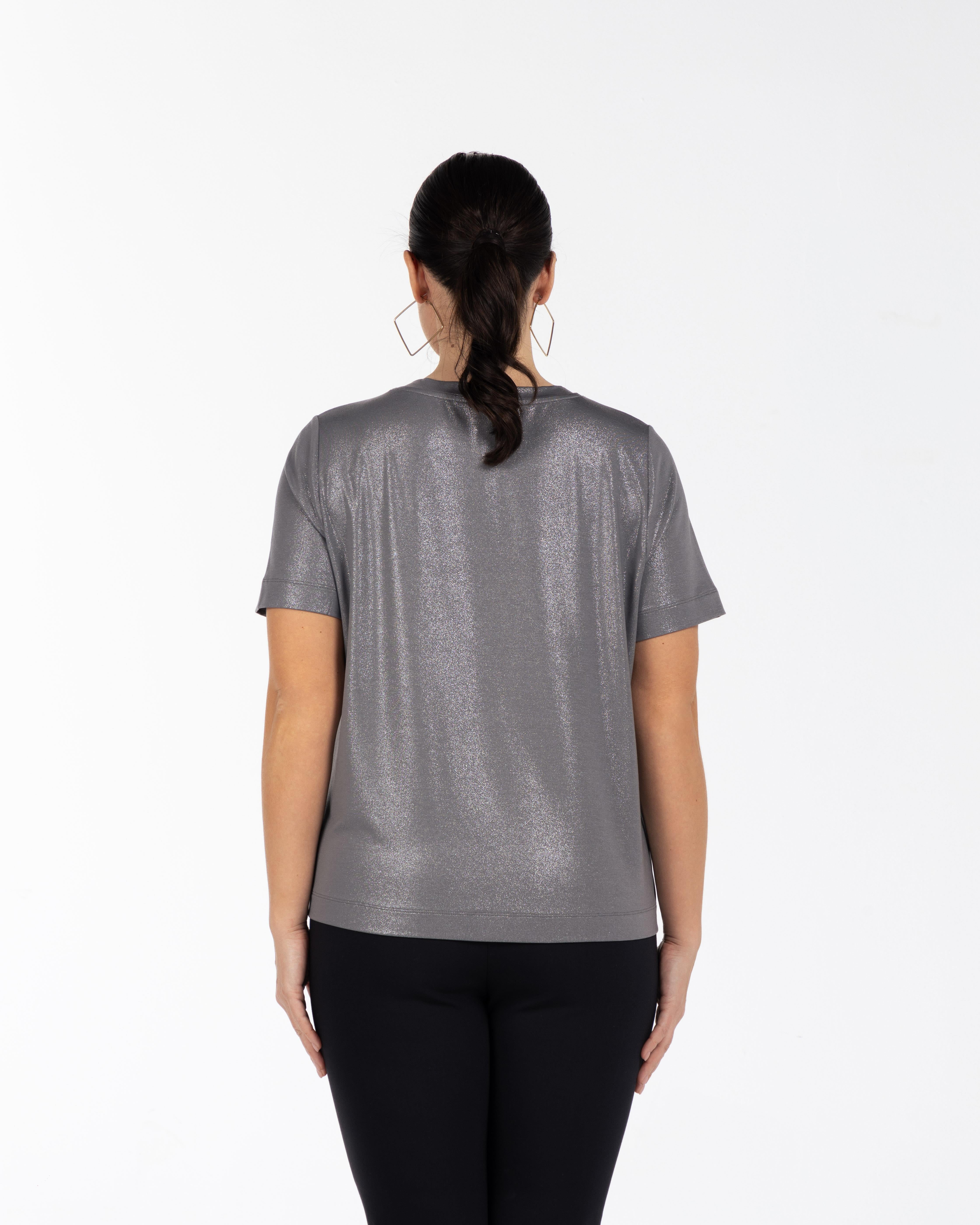 JASMINE Bisiklet Yaka Varak Baskılı Büyük Beden T-shirt Antrasit | Luokk