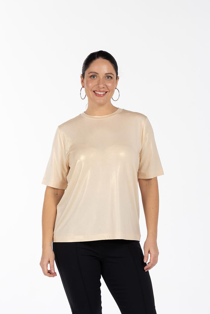 JASMINE Bisiklet Yaka Varak Baskılı Büyük Beden T-shirt Bej | Luokk