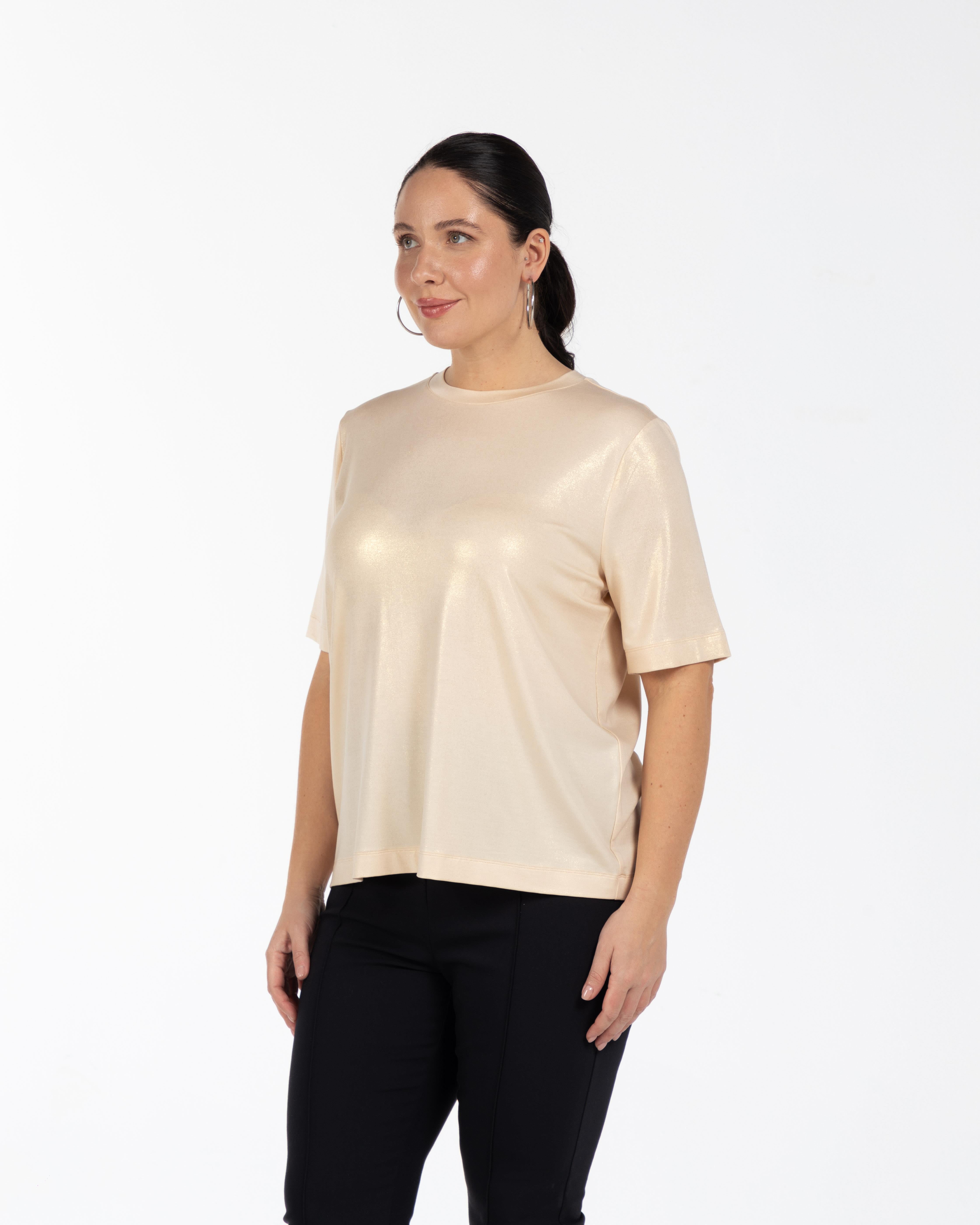 JASMINE Bisiklet Yaka Varak Baskılı Büyük Beden T-shirt Bej | Luokk