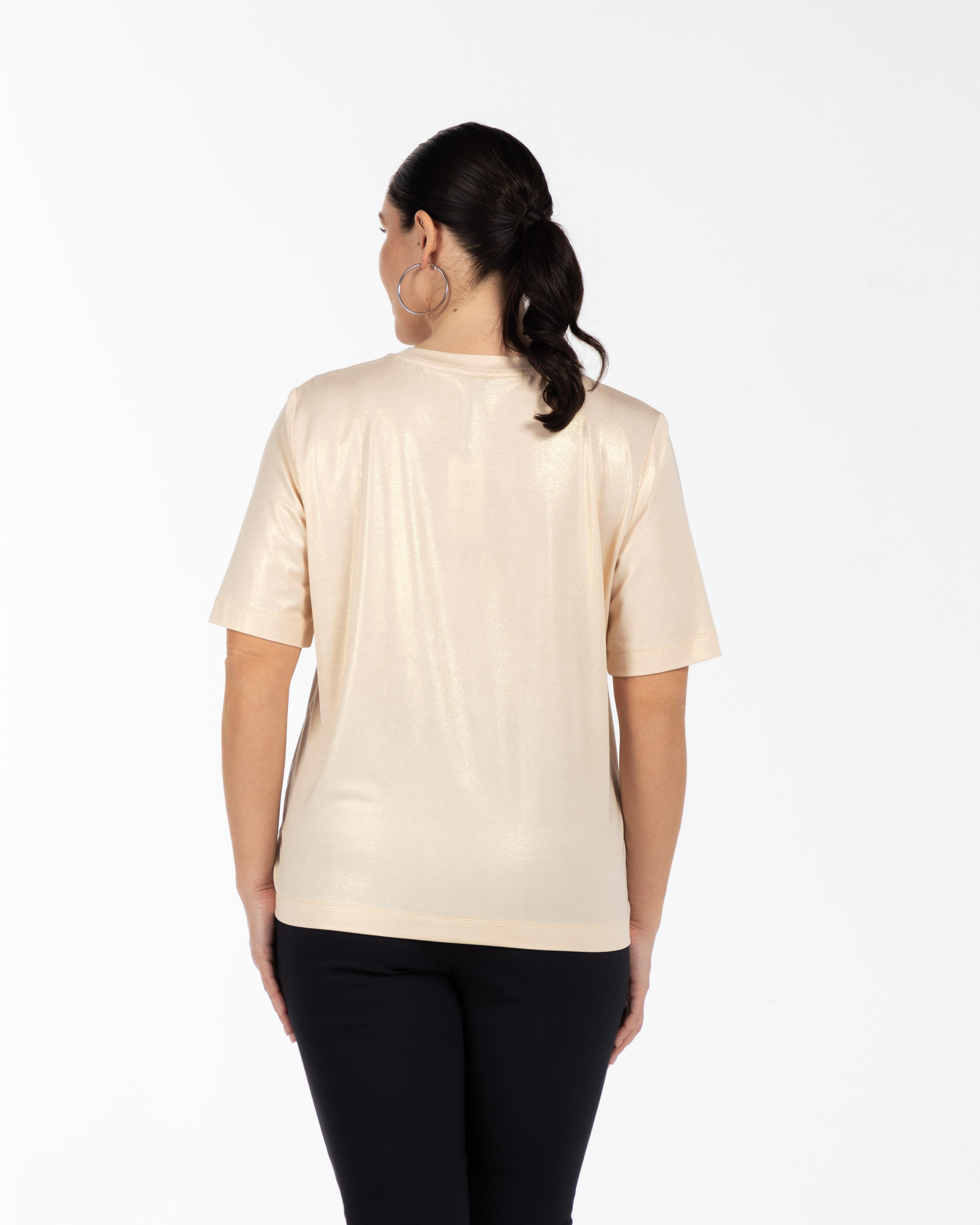 JASMINE Bisiklet Yaka Varak Baskılı Büyük Beden T-shirt Bej | Luokk