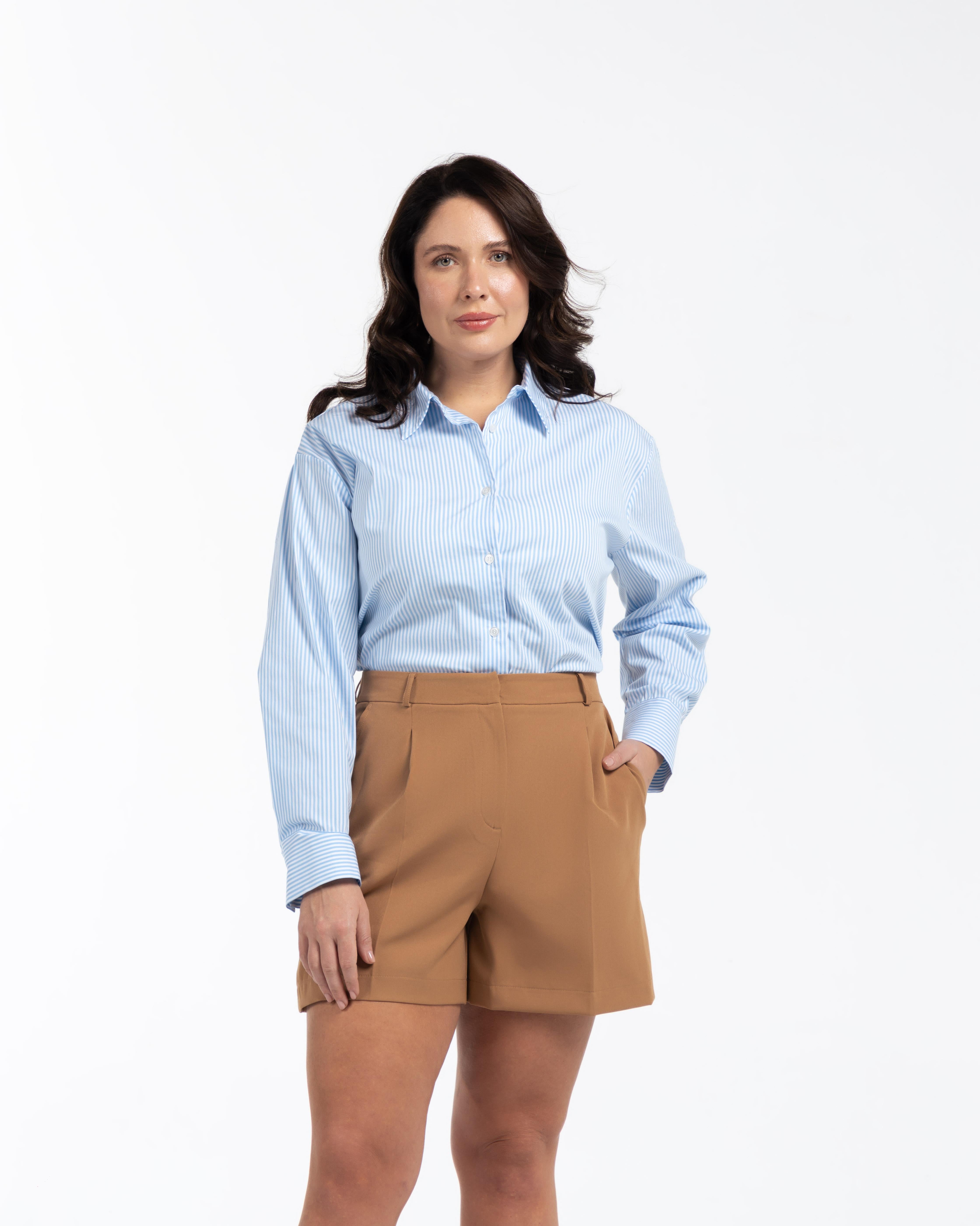KASEY Yüksek Bel Beli Lastikli Büyük Beden Şort Bej | Luokk
