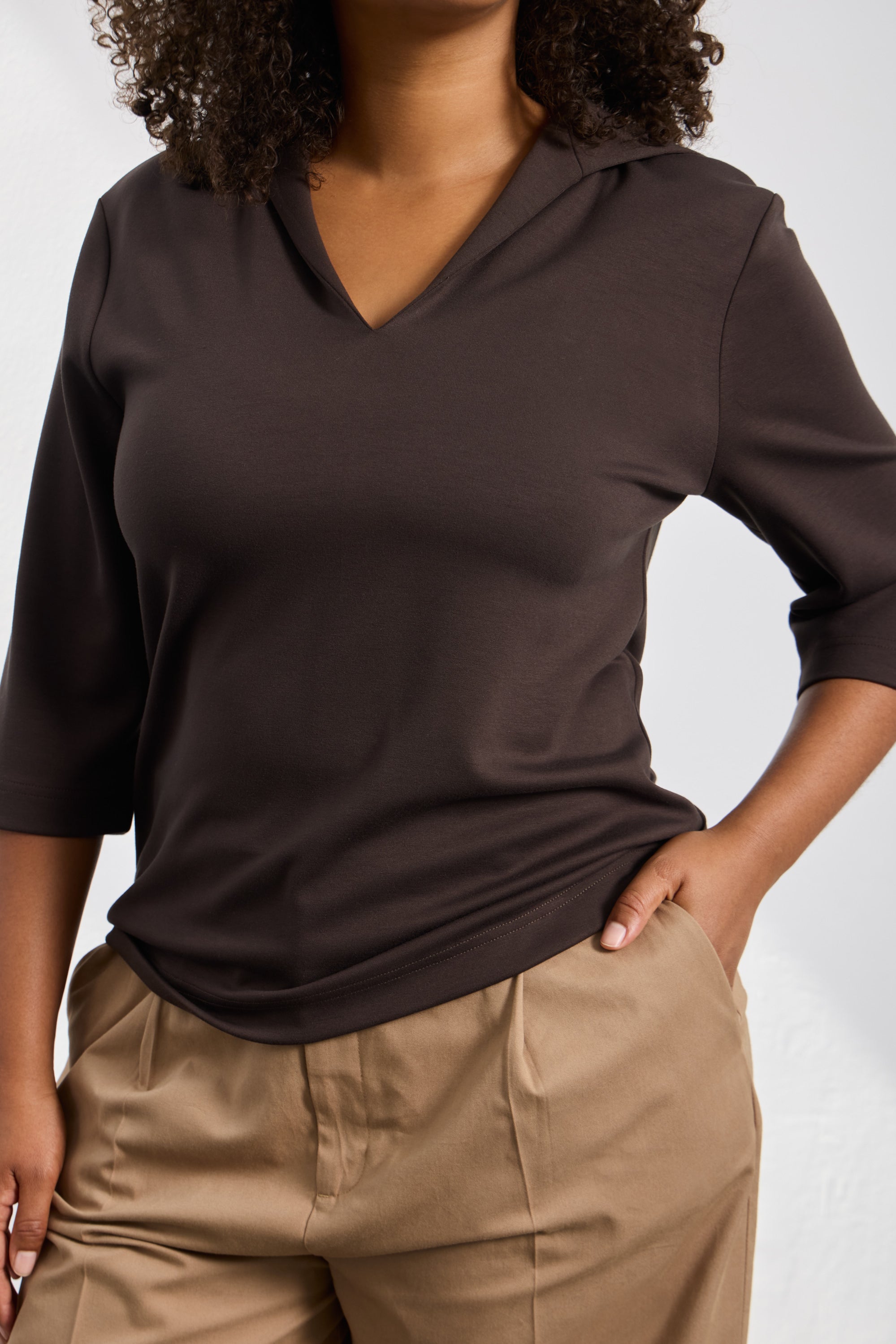 MADIE Denizci Yakalı Tişört Kahverengi