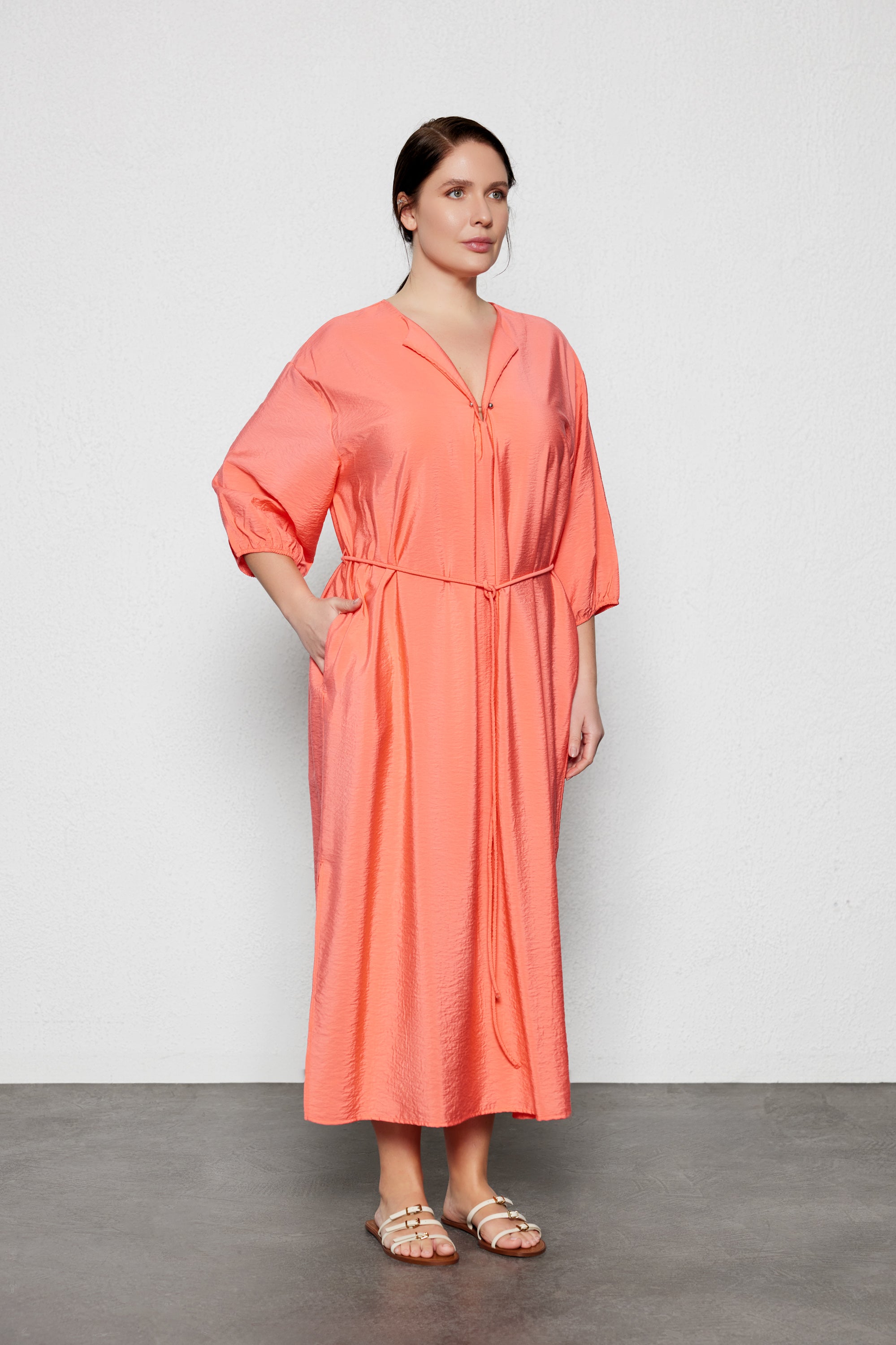 MIREYA Büyük Beden Maxi Kaftan Elbise Turuncu