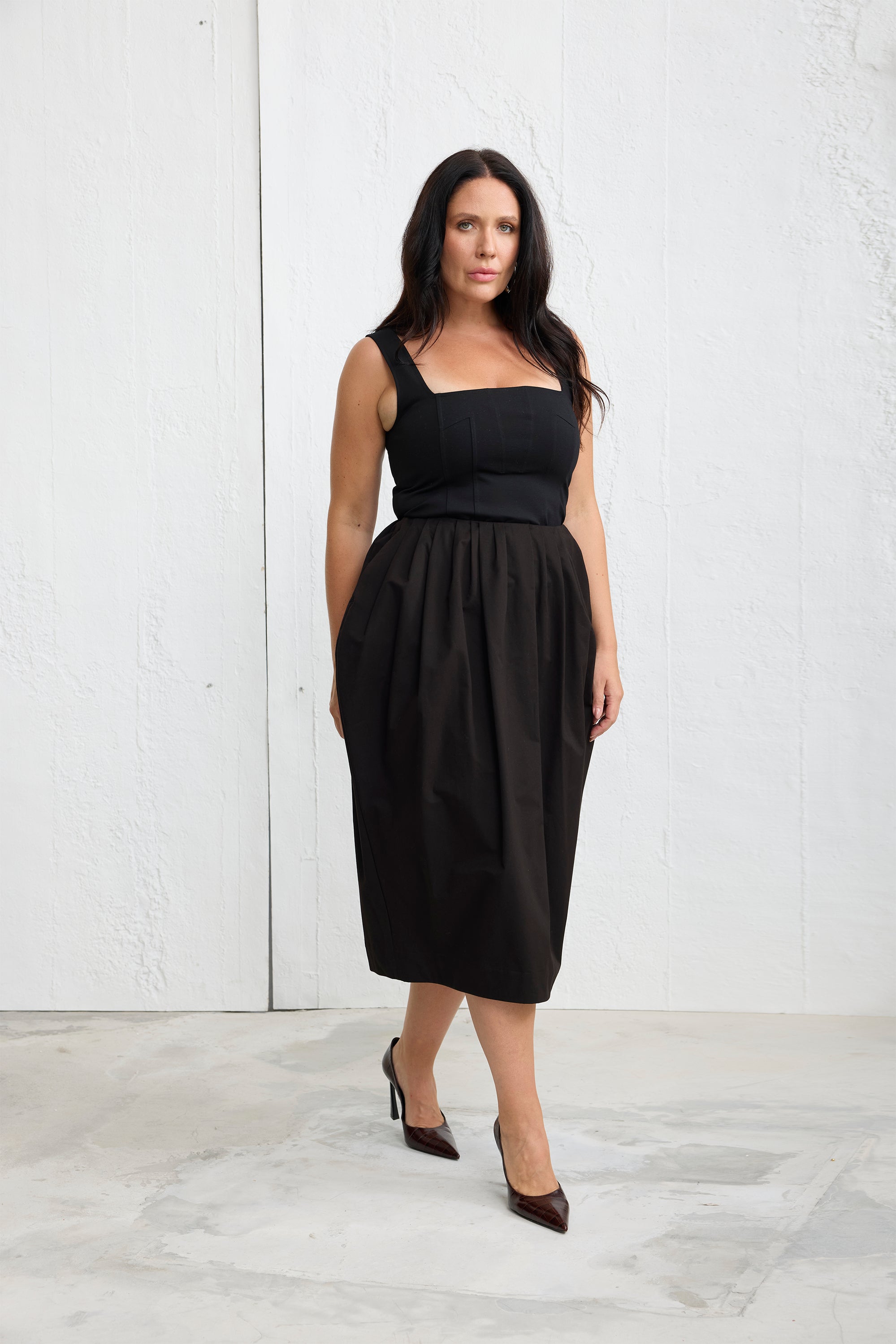 SOLLYA Balon Midi Etek Siyah