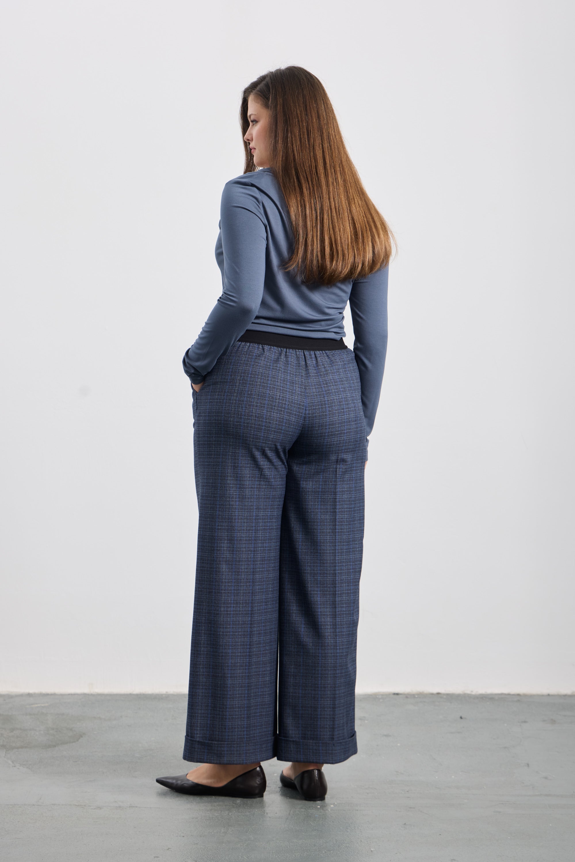 TALSIE Ekoseli Geniş Paça Pantolon Ekose