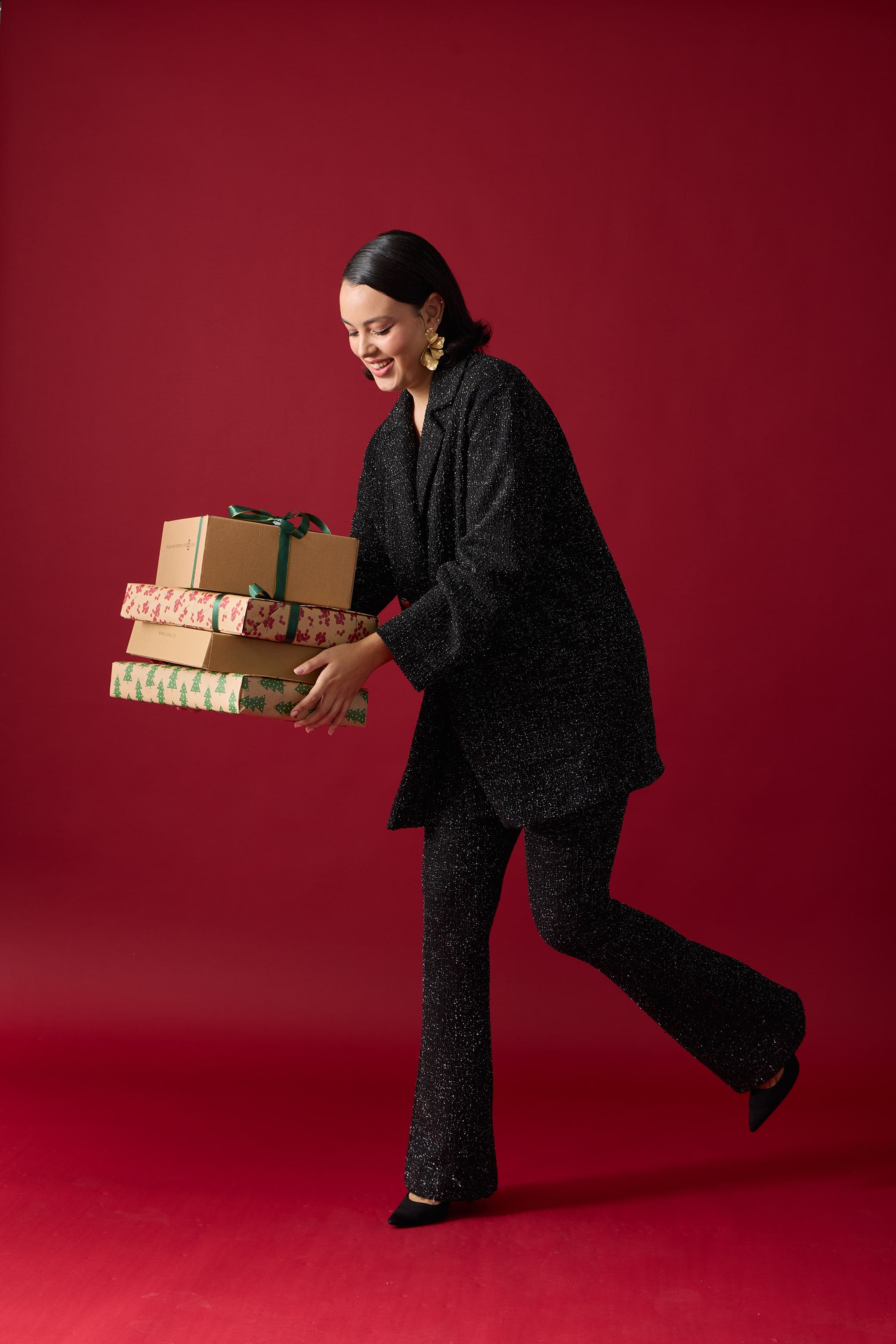 TRACEY Büyük Beden Siyah Kruvaze Tüvit Ceket Siyah