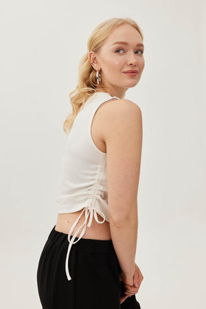 ULRIKA Büzgülü Büyük Beden Kaşkorse Crop Top  Ekru | Luokk