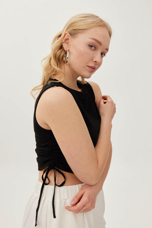 ULRIKA Büzgülü Büyük Beden Kaşkorse Crop Top  Siyah | Luokk