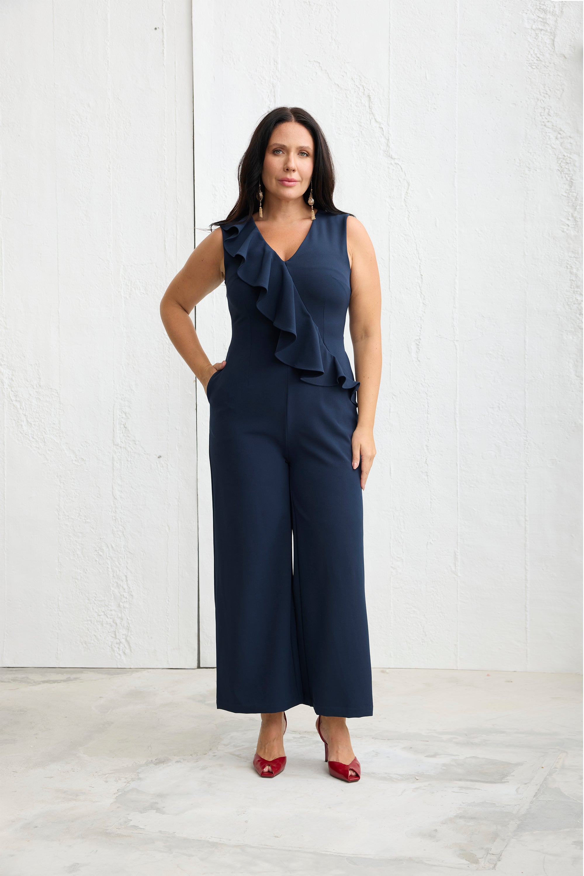 VISTI Fırfırlı Kalın Askılı Tulum Lacivert